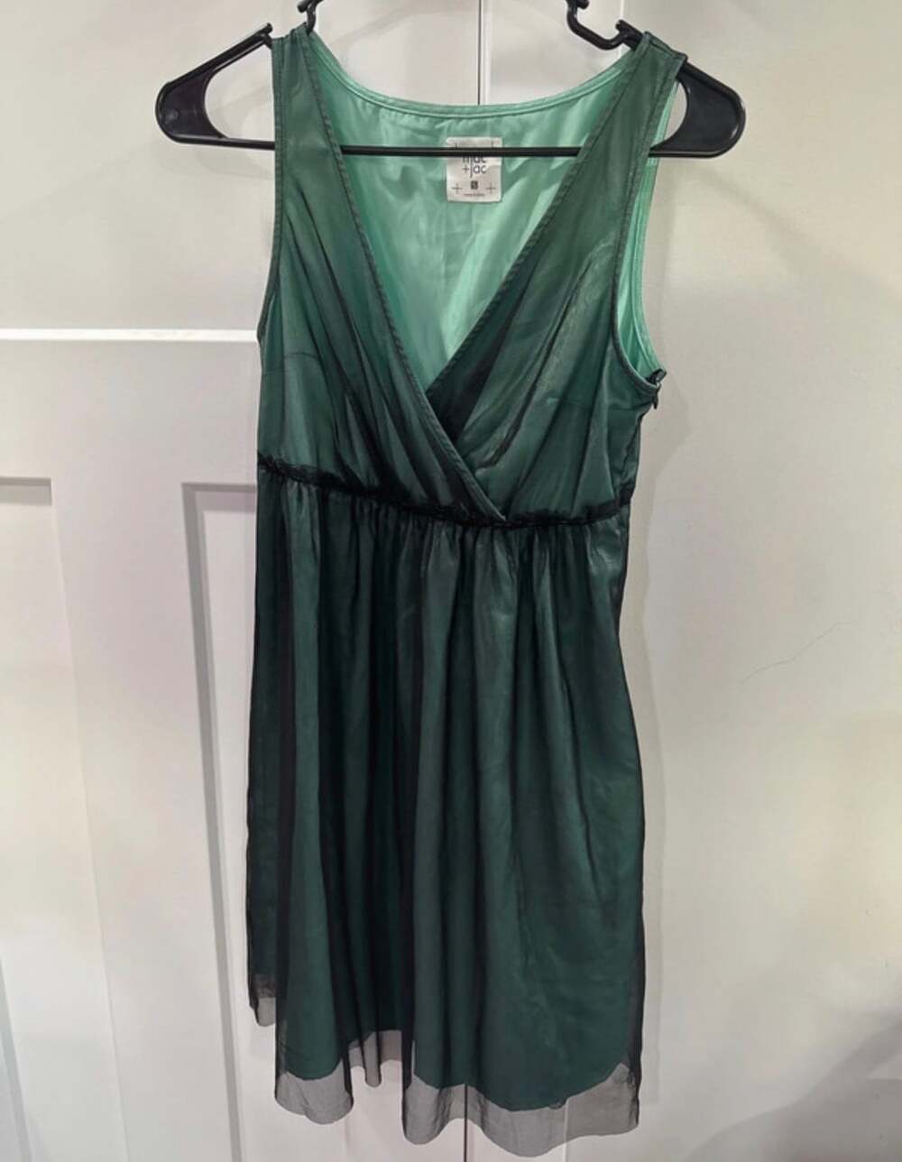 mac + jac Dress Size S Green Black Sleeveless V-Neck Mesh